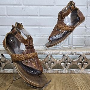 Bed Stu Brown and Tan Leather Sandals with Braided Straps